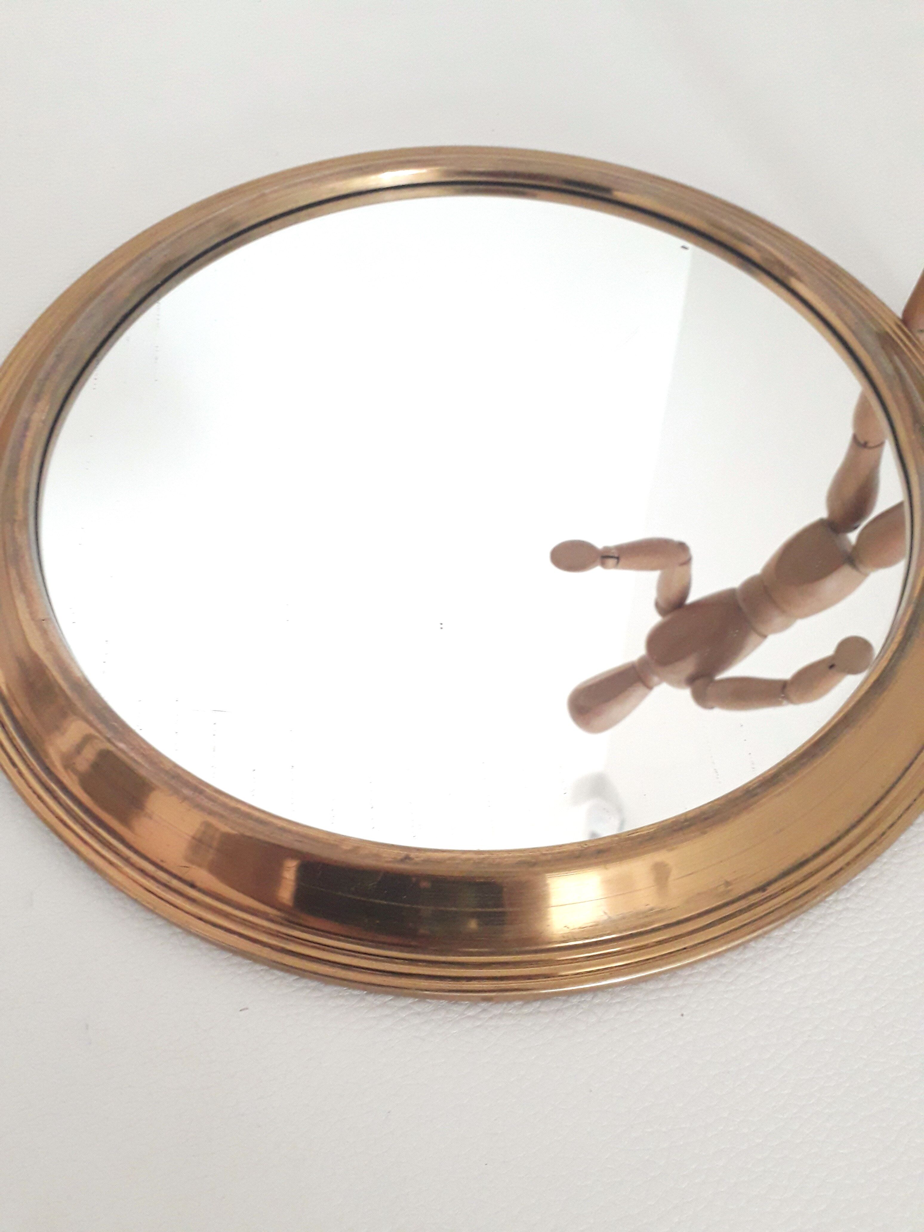 Old mirror and brass top, round, vintage 1960, 32 cm