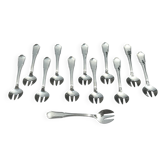 12 silver-plated oyster/dessert forks, filet pattern with contours.