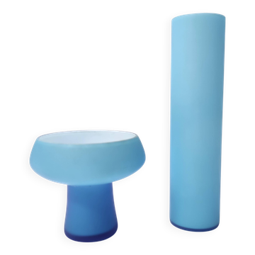 Pair of Cyan Murano Cased Glass Vases by Carlo Moretti, Italy