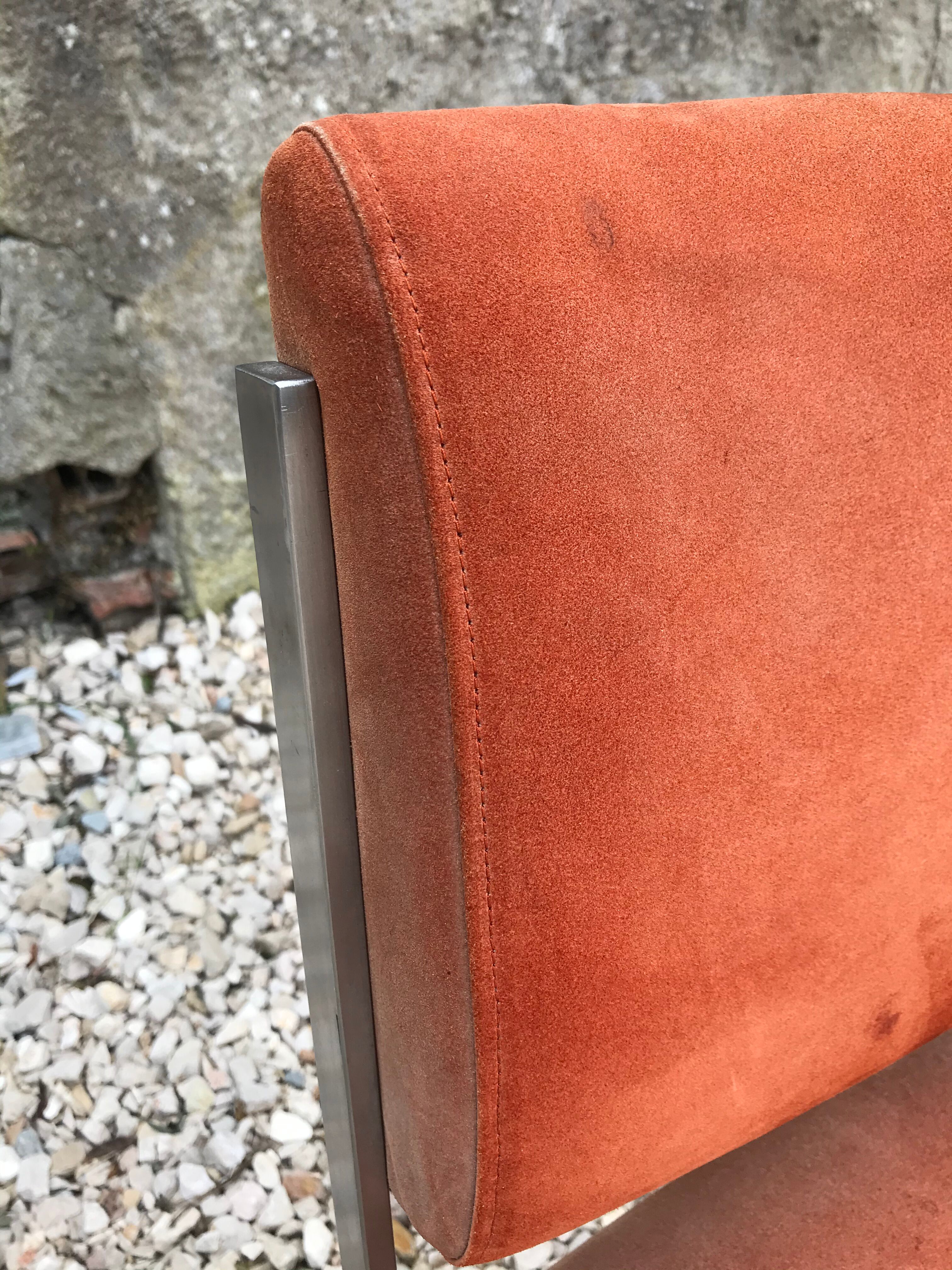 Suite of 4 vintage orange chairs 1970 steel and suede