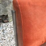 Suite of 4 vintage orange chairs 1970 steel and suede