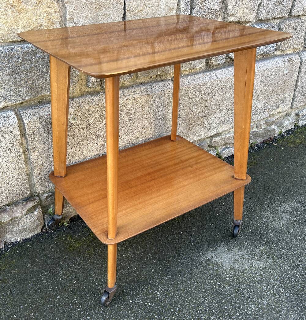 Serving trolley, TV table, varnished wood, 1950s
