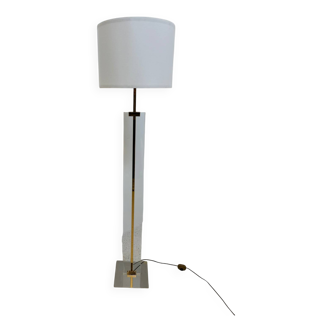 Lampadaire en plexiglas et métal doré, 1970