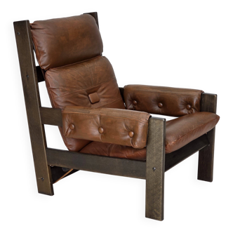 1970s, Scandinavian armchair, furniture leather, canvas, oak wood.