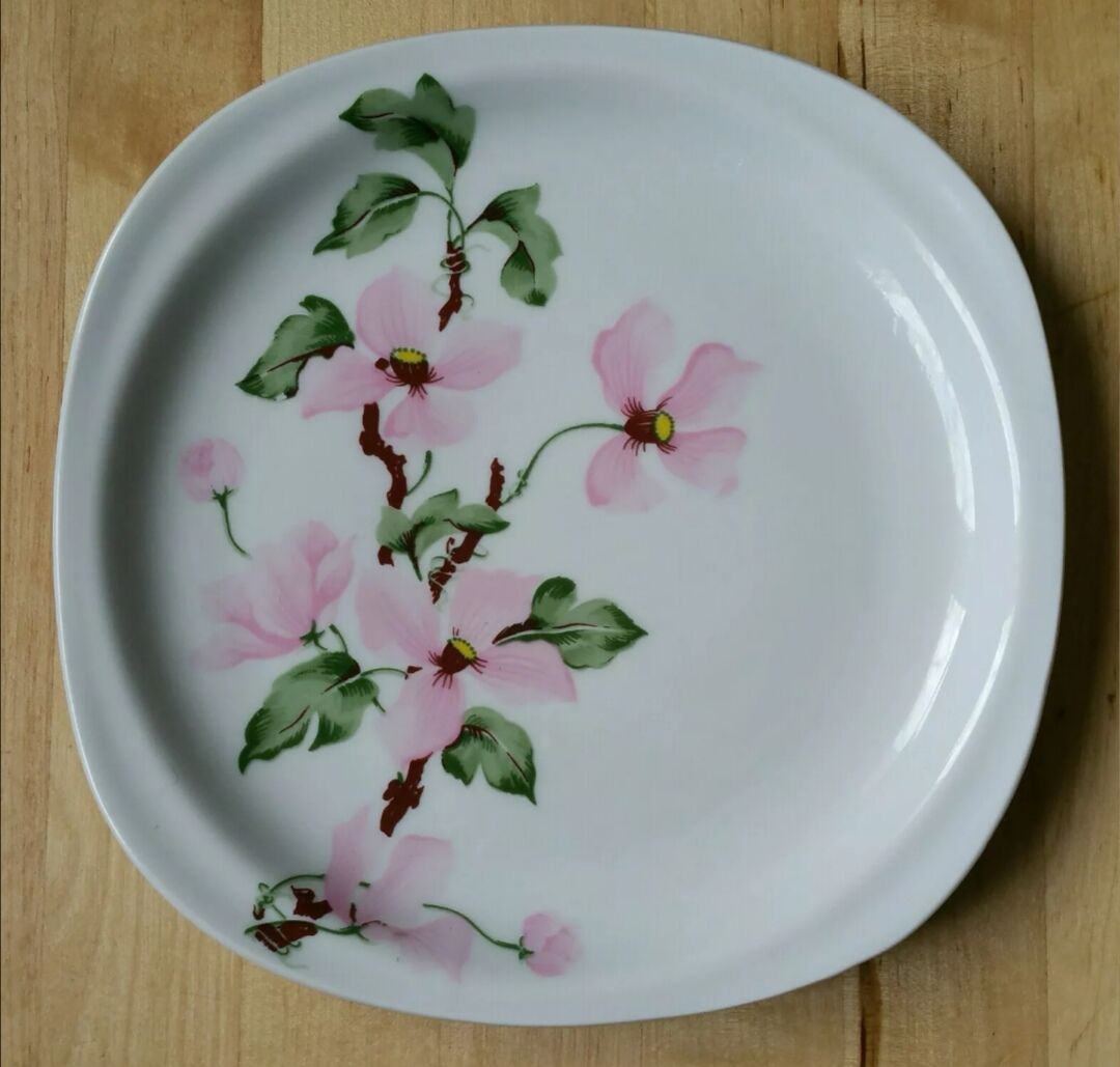 7 assiettes à dessert porcelaine fleurs roses