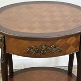 Louis XV style transitional pedestal table in cube marquetry