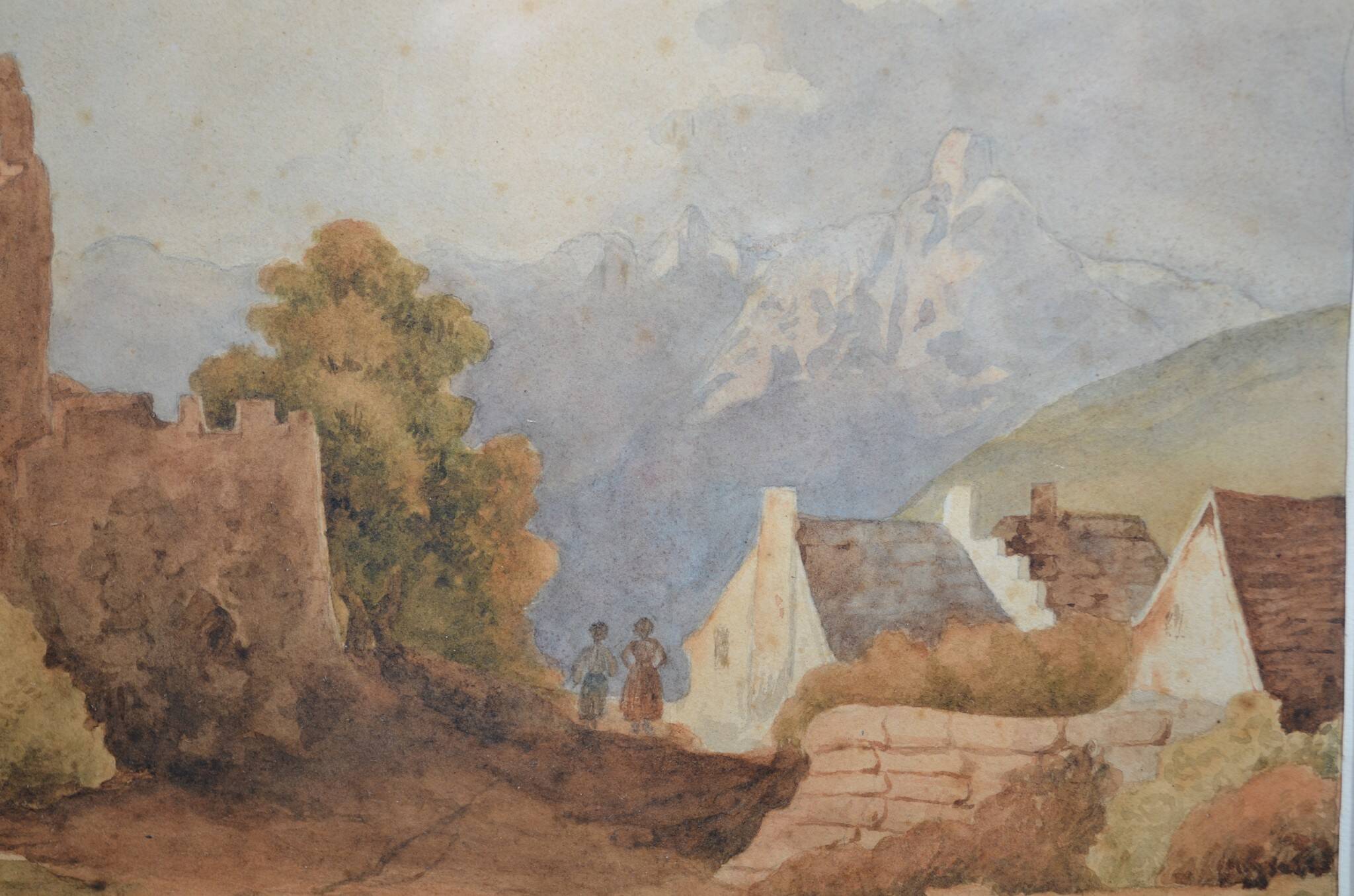 French School of the early 20th century “The Ruins” Watercolor