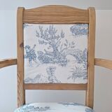Chair / Armchair in solid wood and blue toile de Jouy