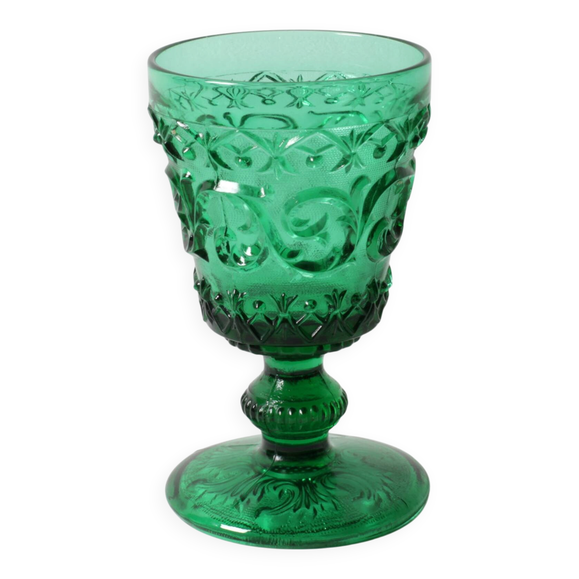 Vintage Green Stem Glass Arabesque / Wine Goblet Baccarat / France / 1840s
