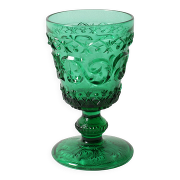 Verre sur pied en verre vert Arabesque, France années 1840