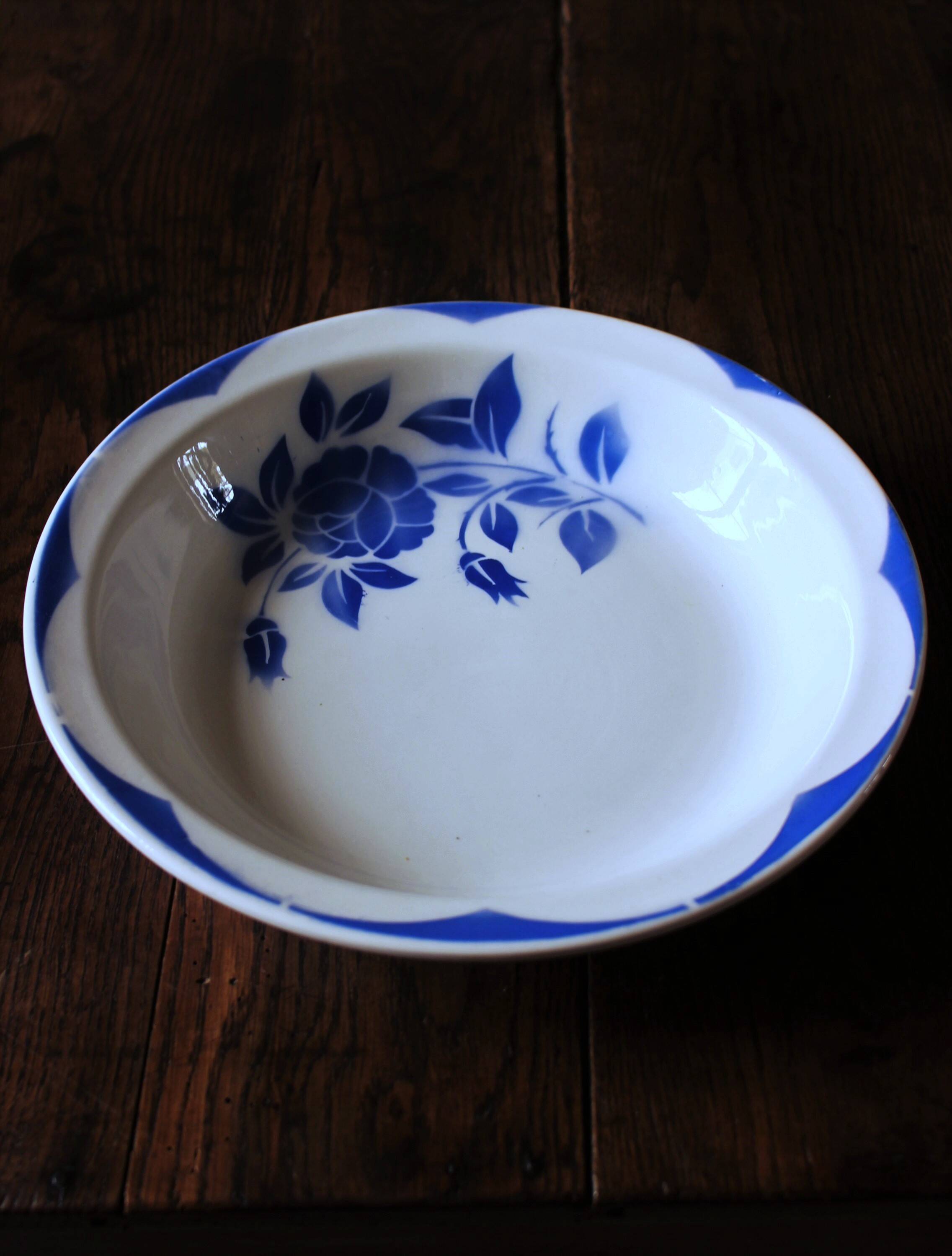 Plat rond creux Corsica Digoin Sarreguemines Bleu Art Deco