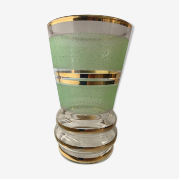 1950s vase in green granite frosted glass