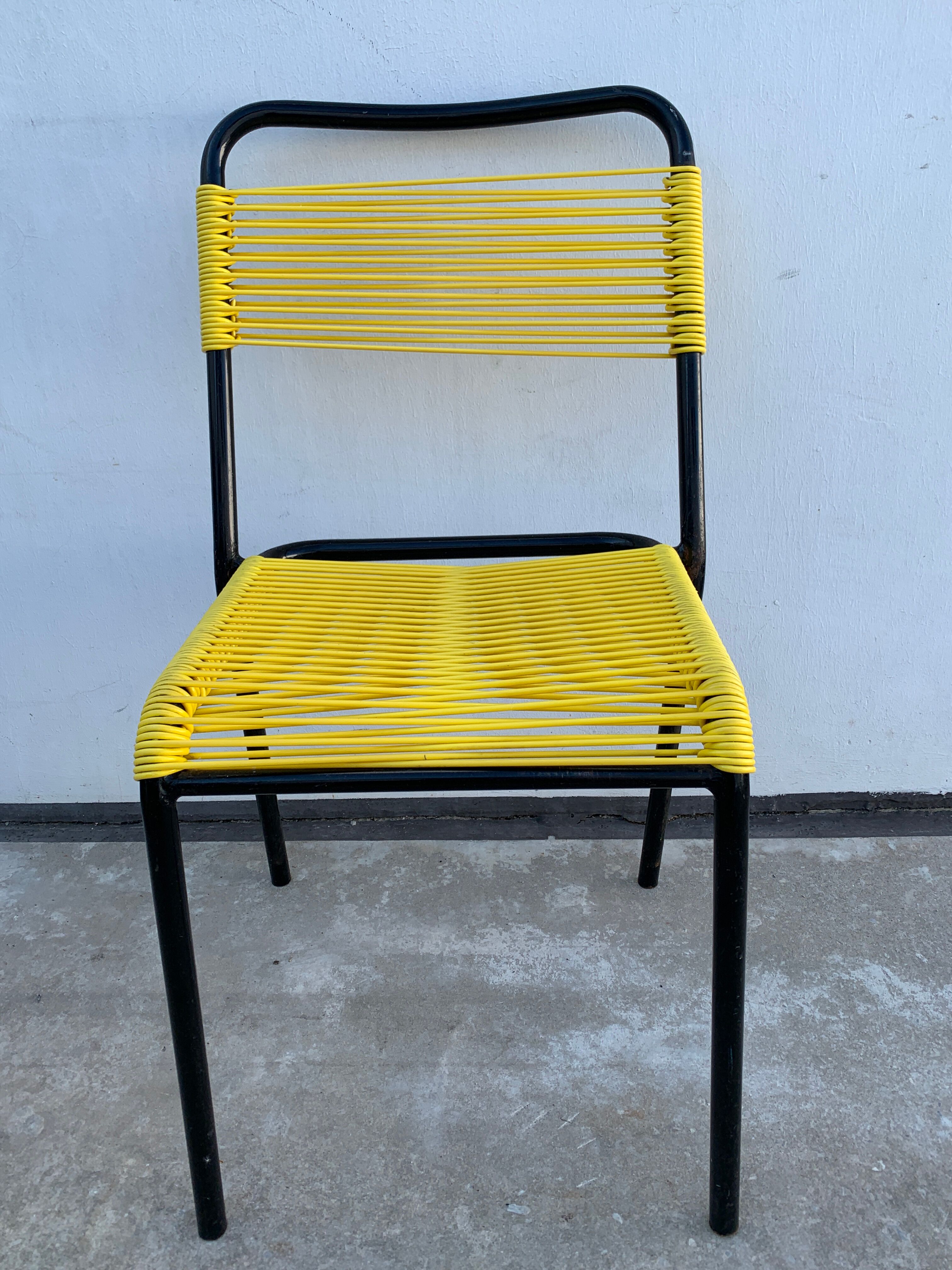 4 yellow scoubidou chairs, 1950