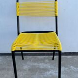 4 yellow scoubidou chairs, 1950