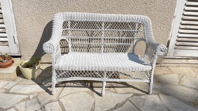 Vintage rattan kids garden bench