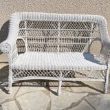Vintage rattan kids garden bench