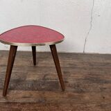 Triangular pedestal table small red table asymmetrical shape vintage tripod plant door