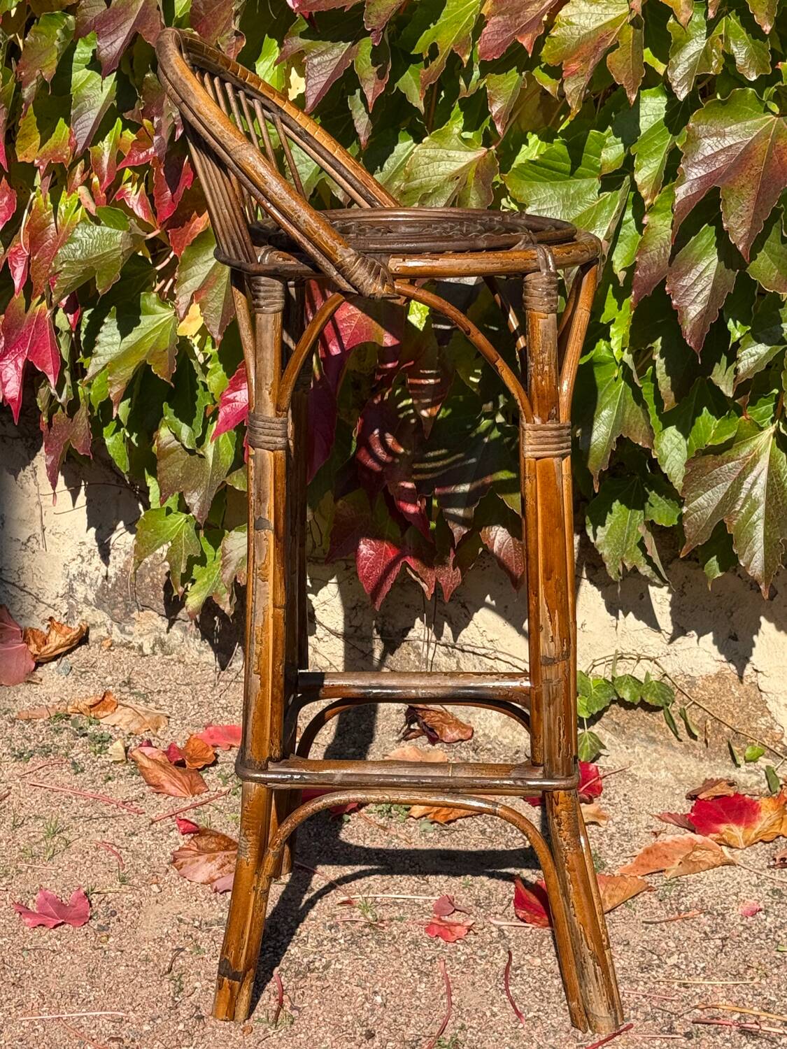 Pair of 1960s rattan stools from France.