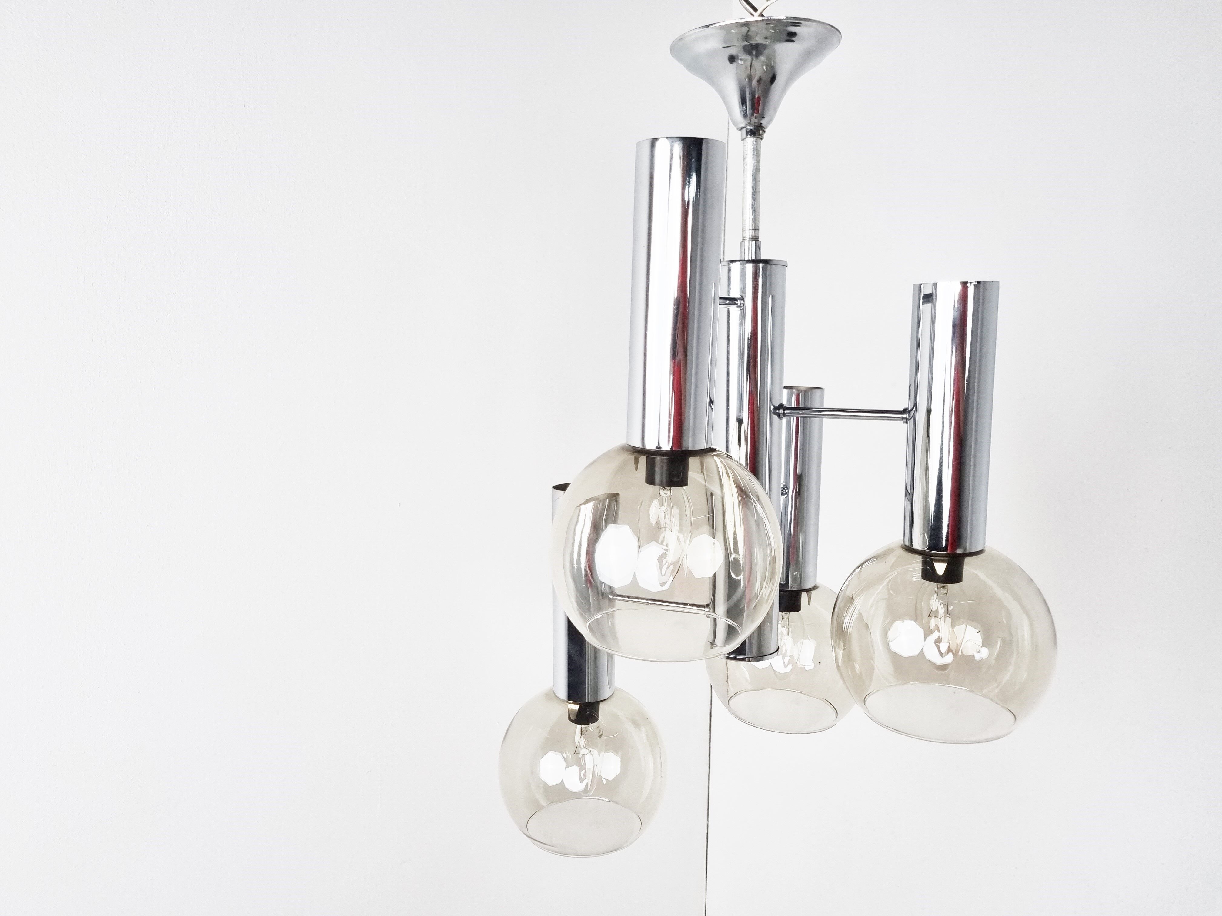 Vintage glass globe chandelier, 1970s