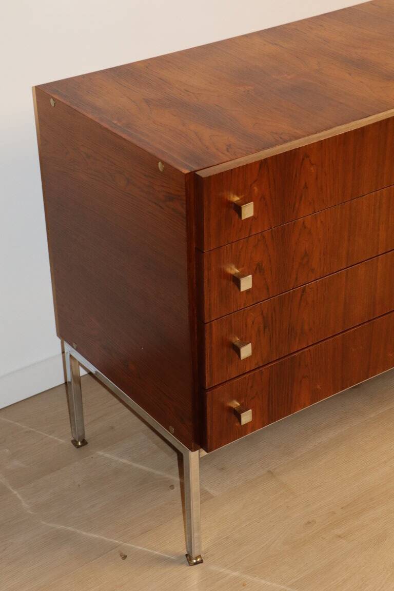 Vintage sideboard by Luigi Bartolini in rosewood and chrome metal, 1960