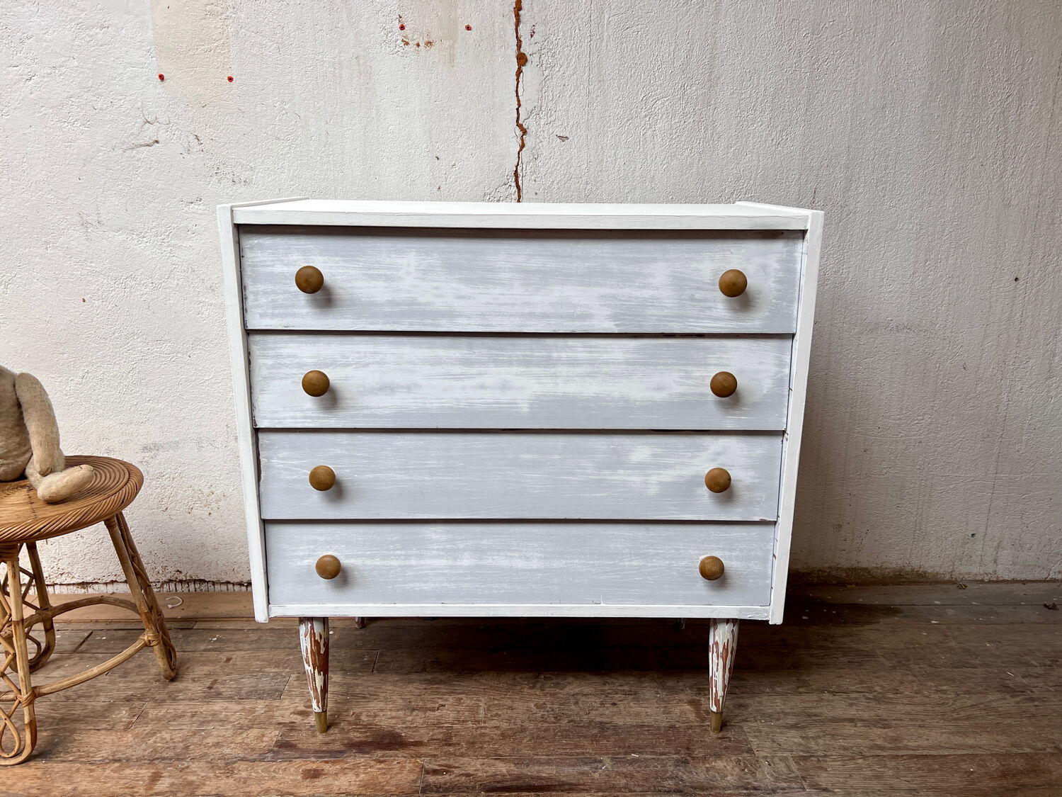 Vintage weekly chest of drawers 1950/1960 - retro - 4 drawers - compass feet - white