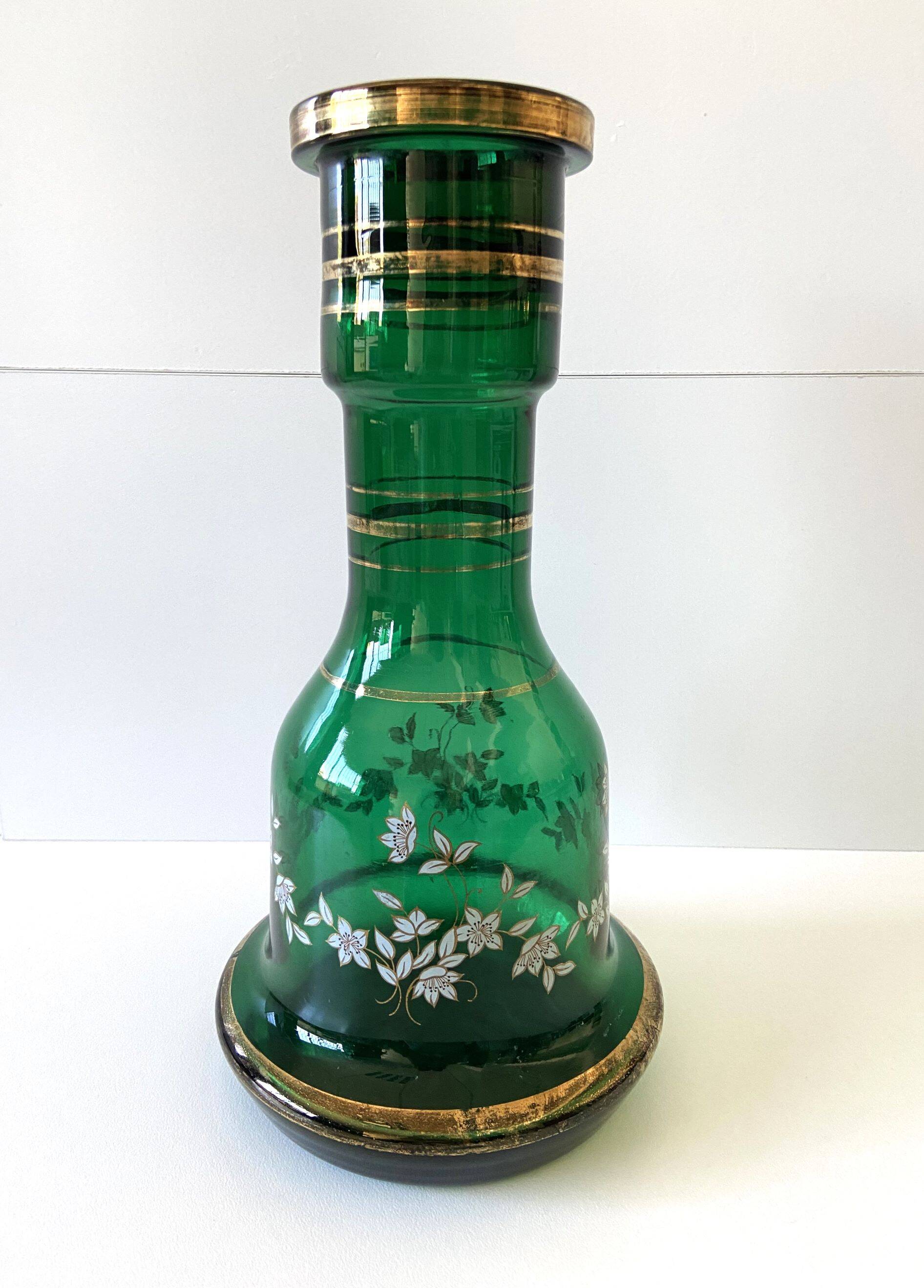Unusual Large Vase/Candle Holder, Thick Glass, Fir Green, Decorative Carafe/Pitcher