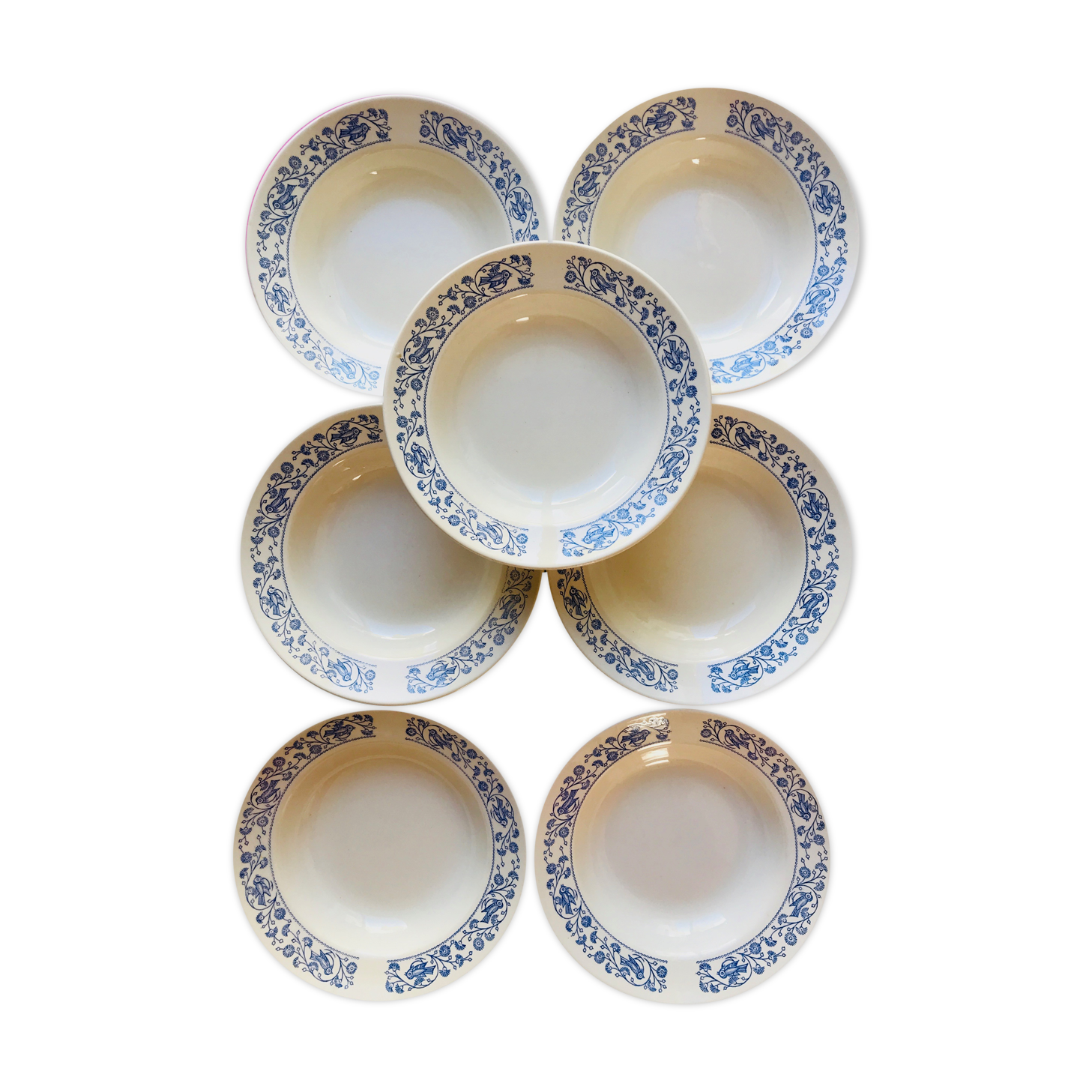 Hollow plate in faience pattern vintage blue bird j.v liex