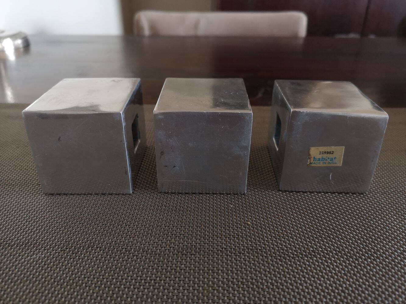 Set of three design candlesticks in brushed steel - Vintage Habitat - 1970s/1980s