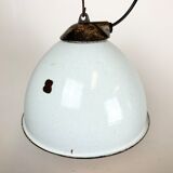 Industrial grey enamel factory lamp with cast iron top, 1960s