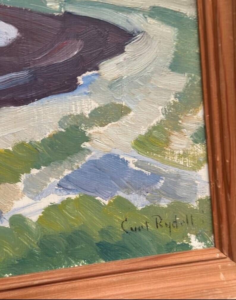 Original Swedish Oil on Panel – “Coastal Landscape” by Curt Rydell – Signed – Vintage & Framed – 33 × 40 cm (13" × 15.7")
