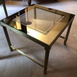 Lot: set of 3 nest of tables in brass and smoked gold glass 1970s