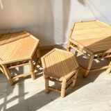 3 Vintage Bamboo Hexagonal Nesting Coffee Tables, 1970s
