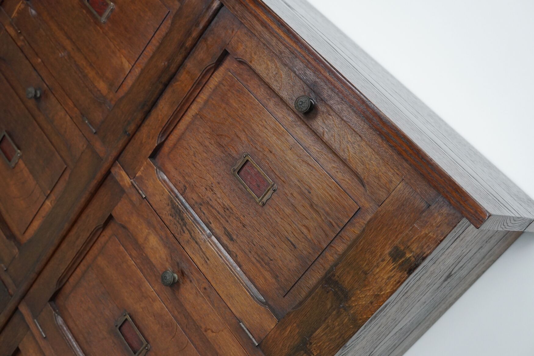 Antique french oak apothecary / filing cabinet folding doors, late 19th century