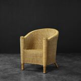 Vintage Mid-Century Italian Modern Boho Rattan Barrel Chair, 1970s