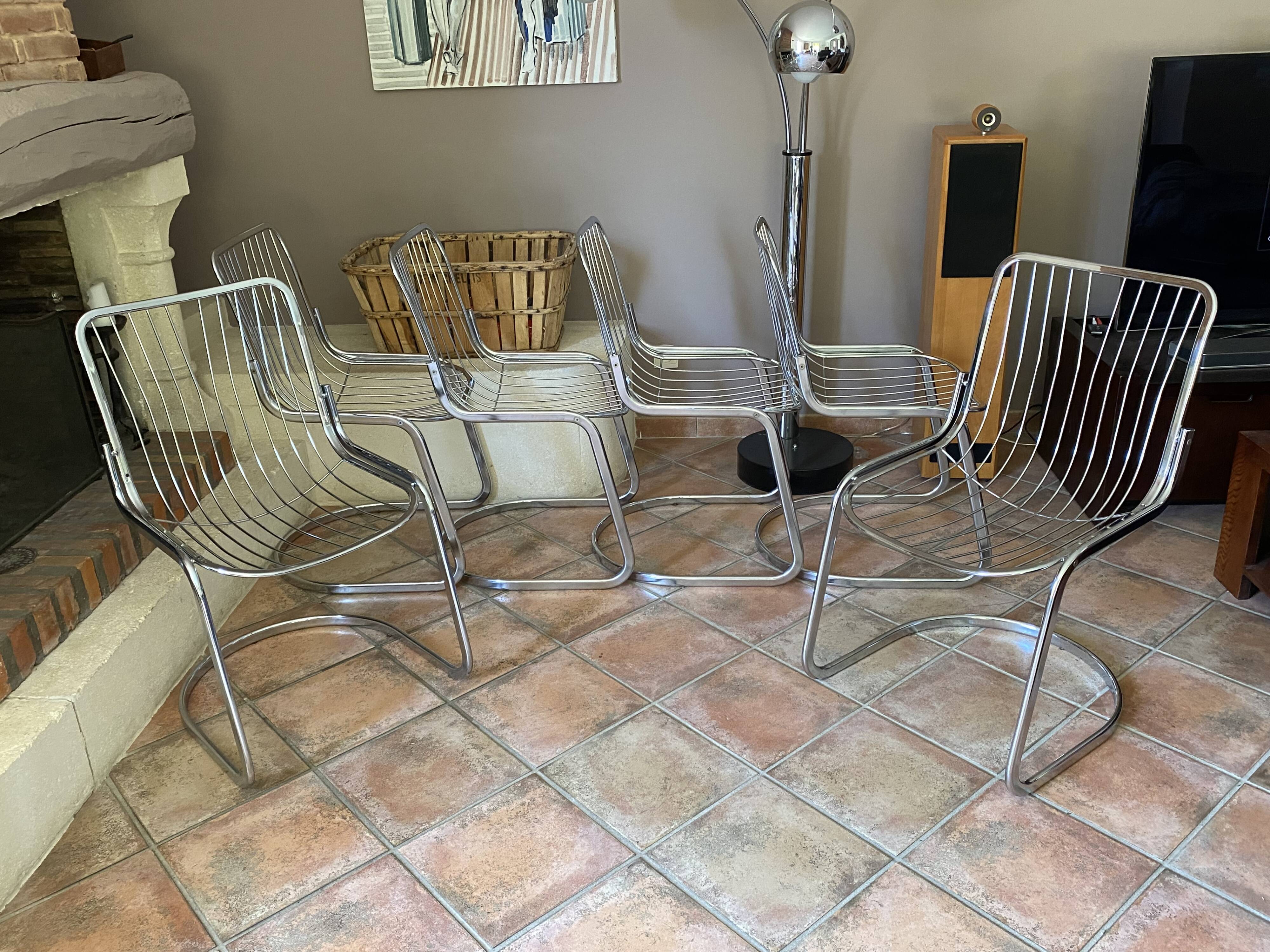 Lot de 6 chaises tubulaires en acier chromé 1970