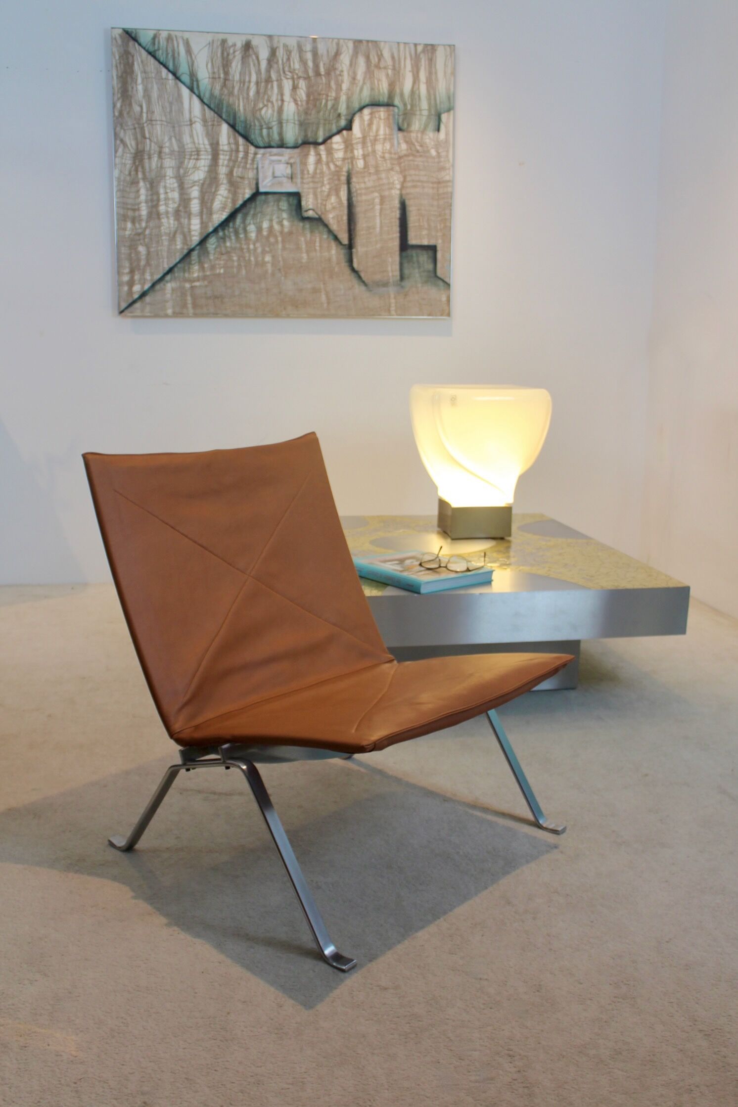 Table basse en acier inoxydable et laiton par Jean Claude Dresse