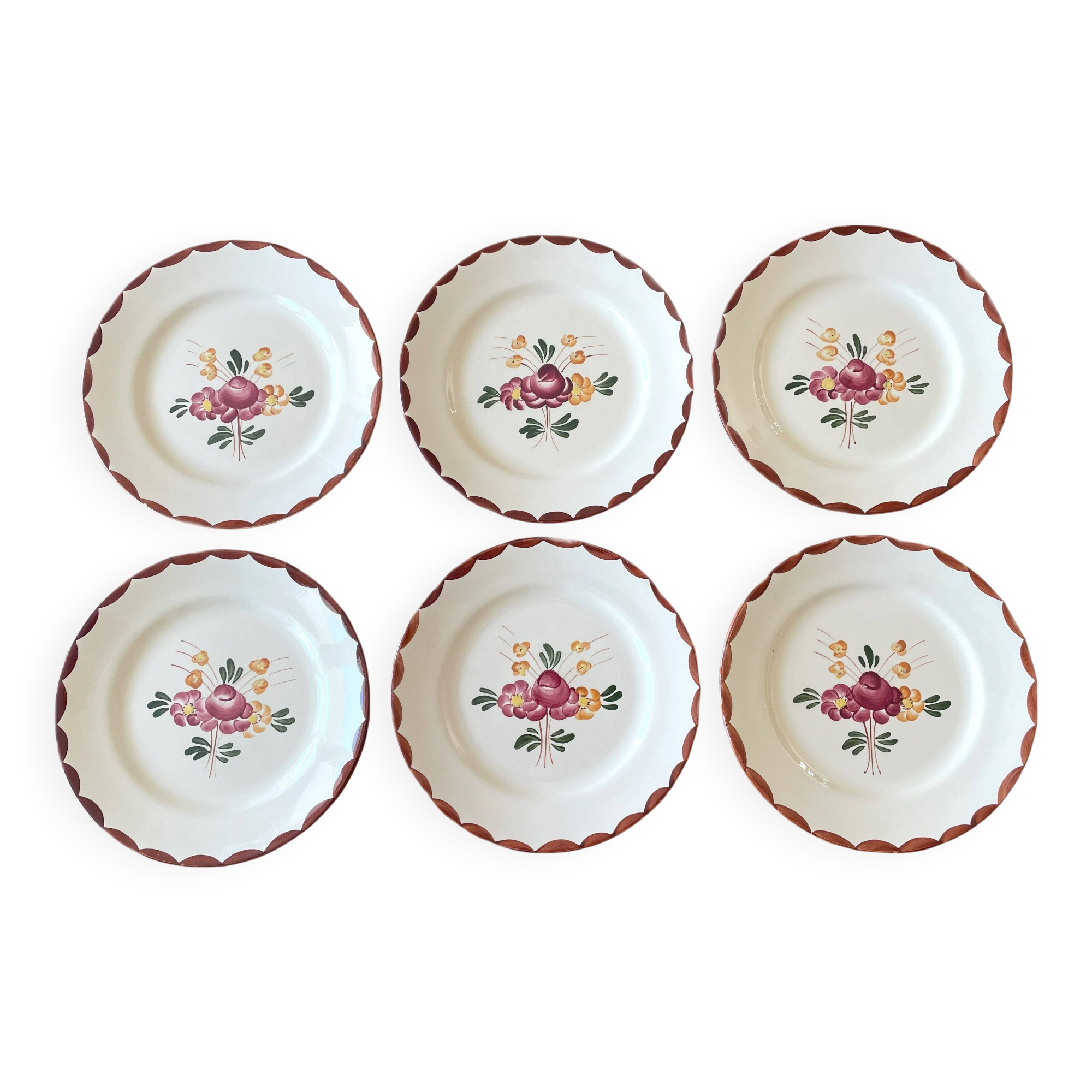 6 old Longchamp earthenware dinner plates