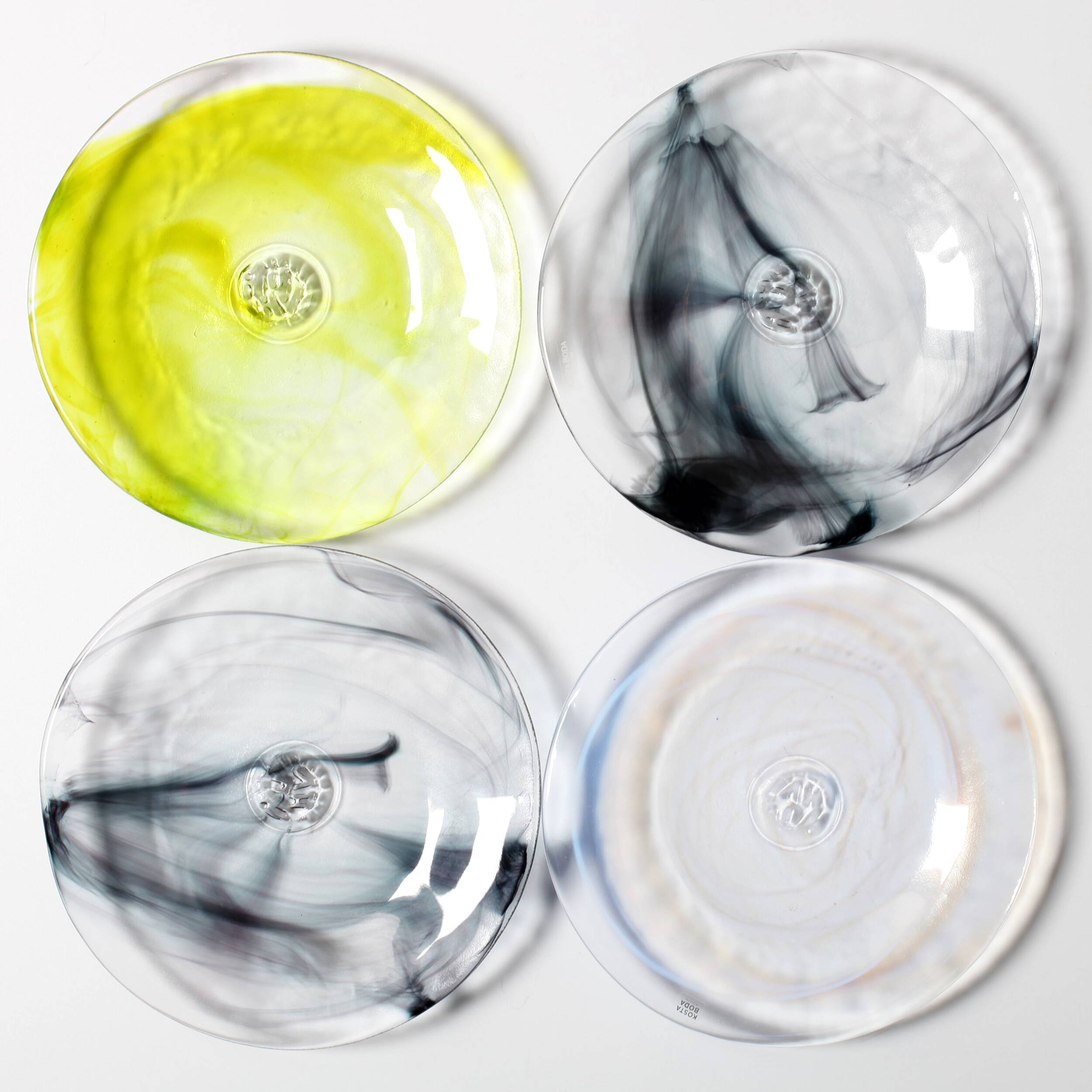 Set of 4 Kosta Boda 'Mine' Glass Dessert Plates by Ulrica Hydman Vallien