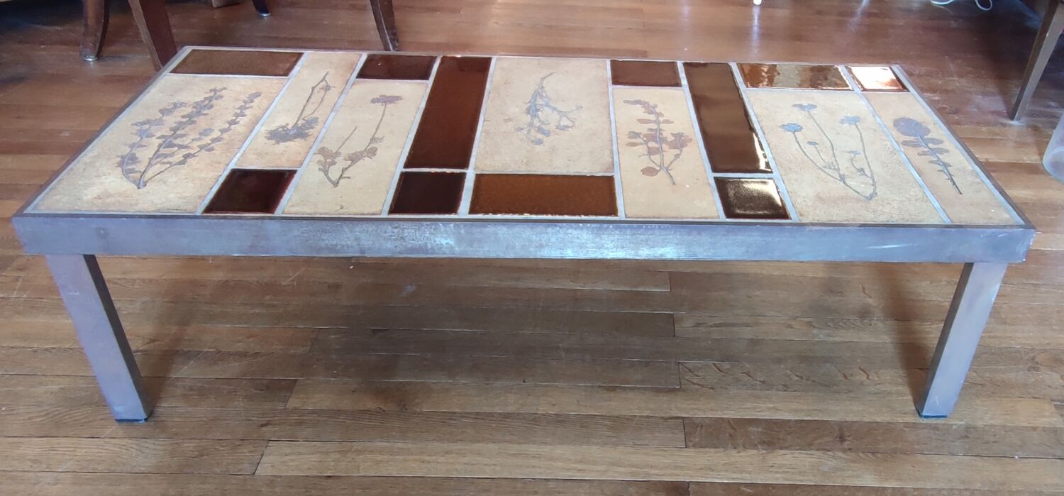 Coffee table herbarium décor Roger Capron Vallauris