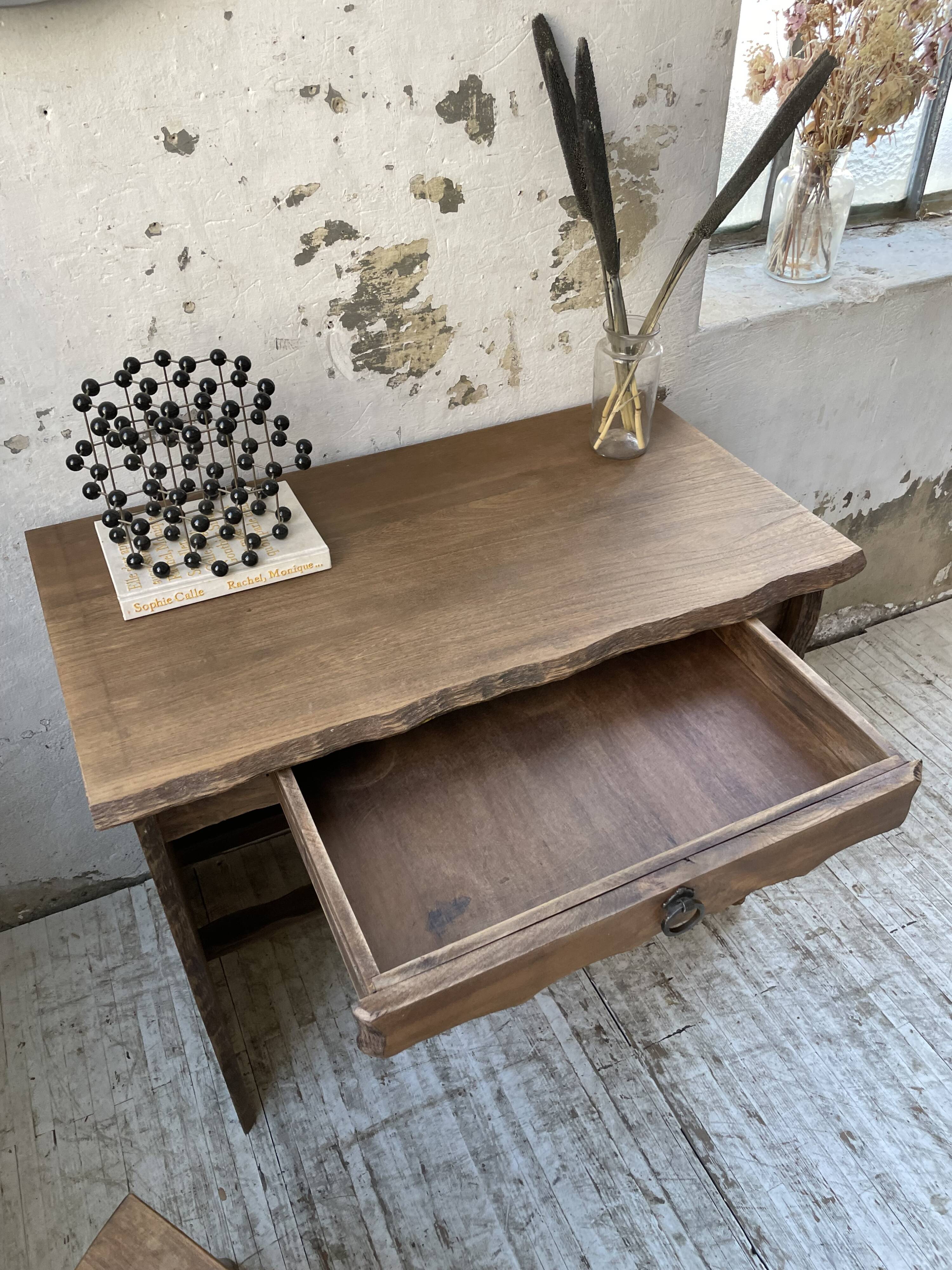Brutalist desk in elm, signed Aranjou.