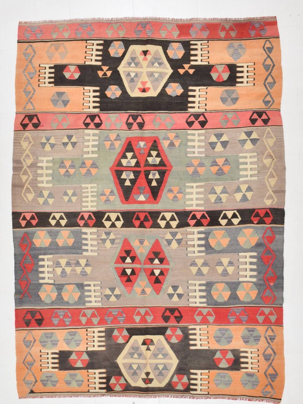 6x8 Kilim Multicolor Geometric Style Kilim Rug, 168x235 Cm