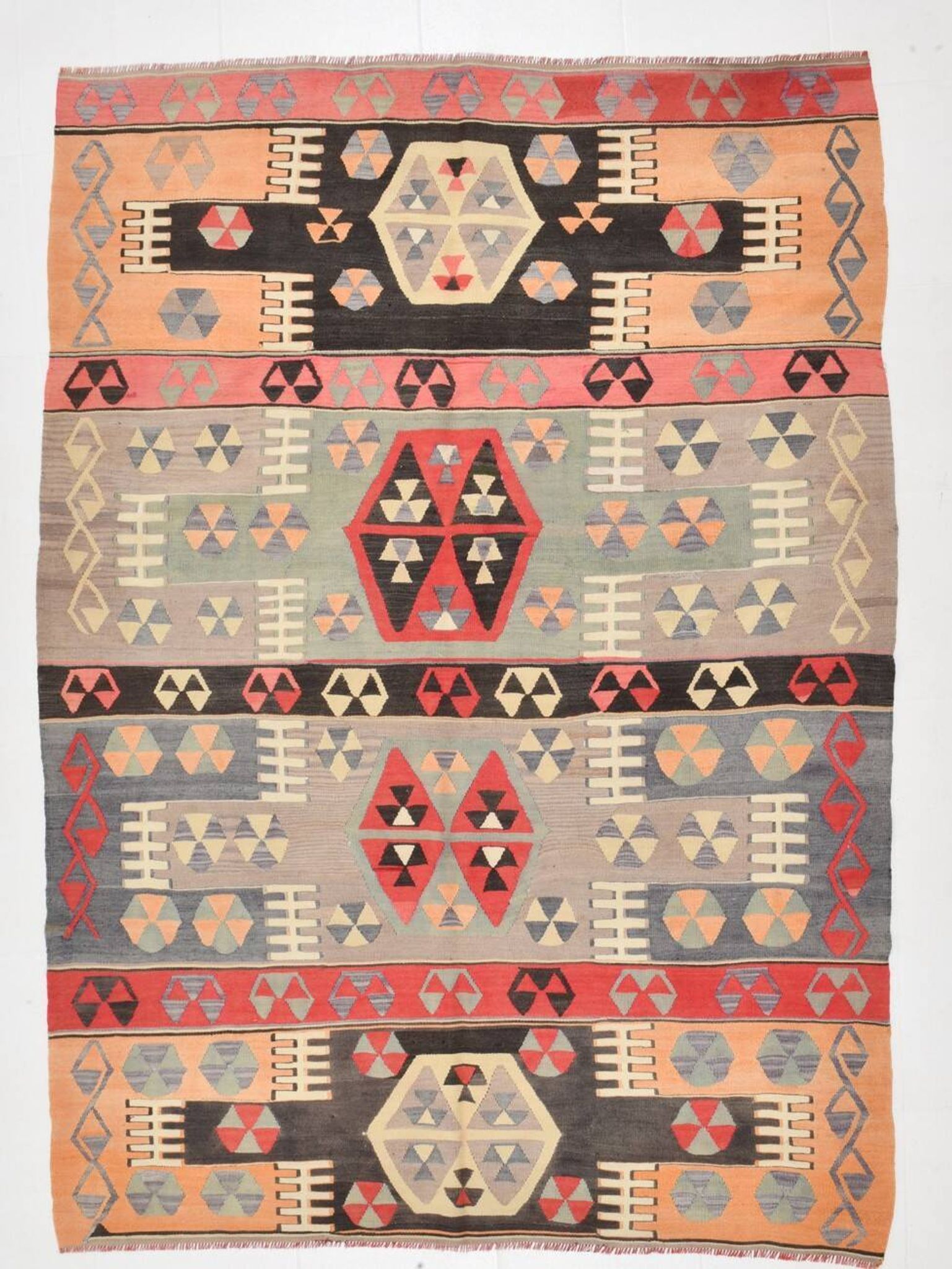 6x8 Kilim Multicolor Geometric Style Kilim Rug, 168x235 Cm