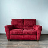 Vintage Red Velour Sofa, Ikea 1990s