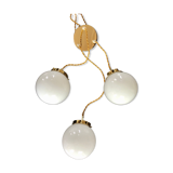 Three-light cascade suspension, vintage globes in white opaline