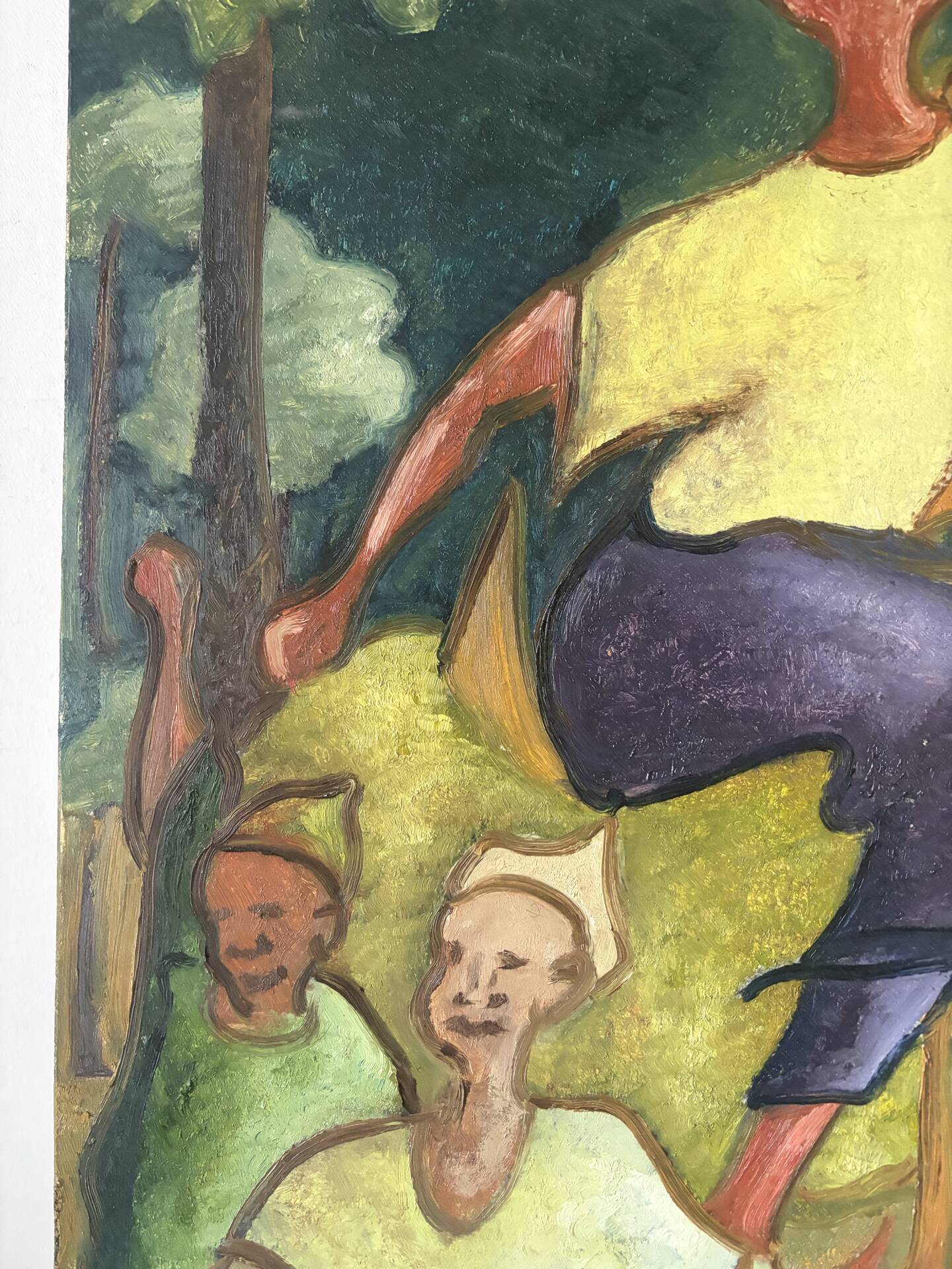 Chevauchée forestière, huile sur panneau de bois signée
