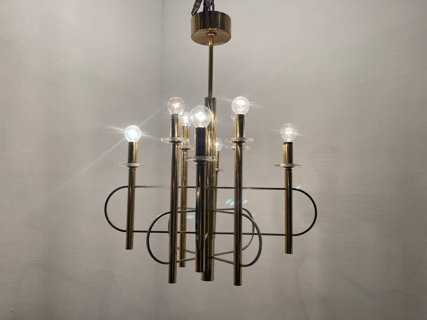 1970’s Architectural Brass Chrome Chandelier