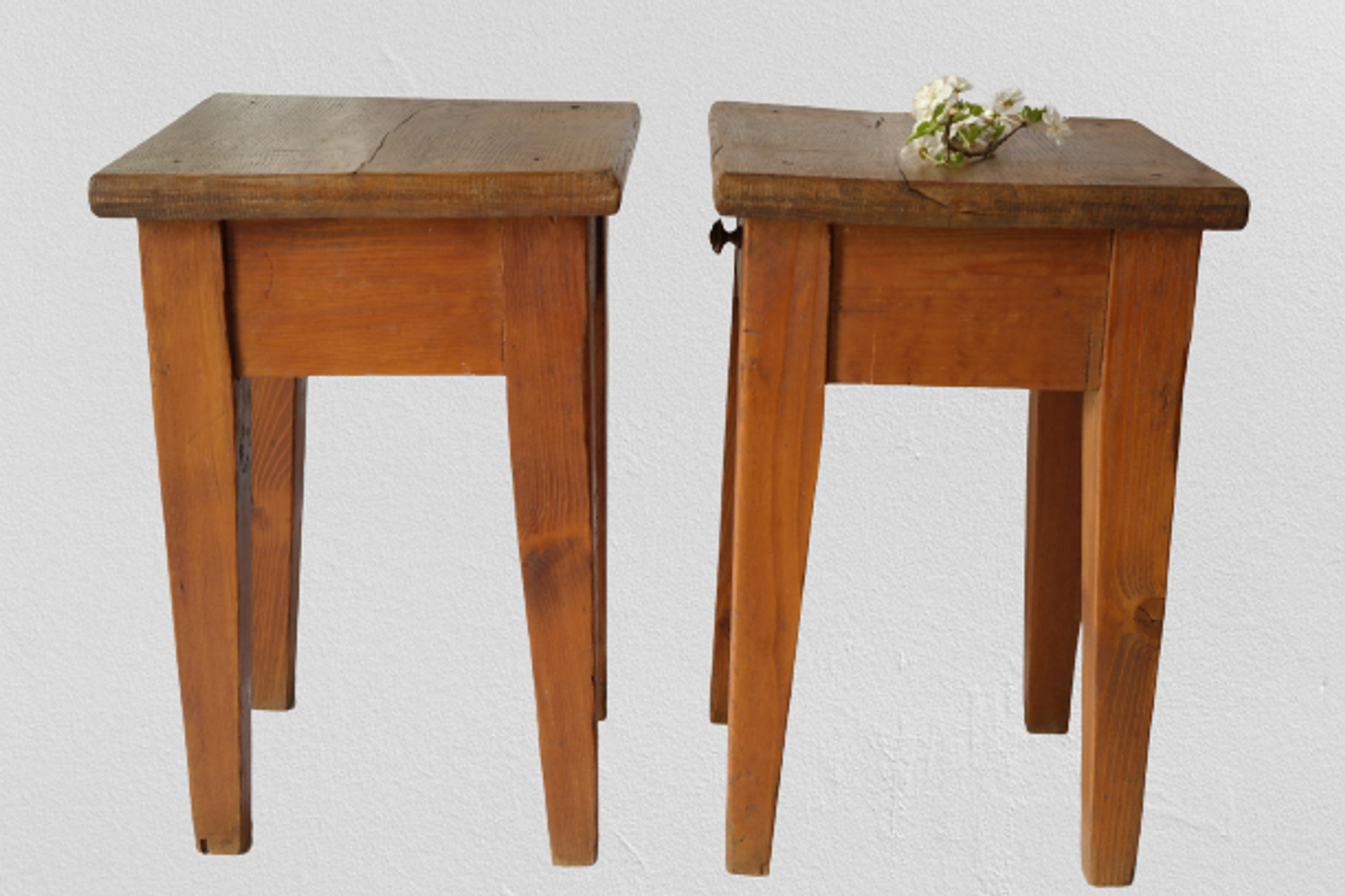 Pair of vintage country bedside tables oak and fir