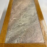 Old coffee table in wood and granite stone, vintage design from the 70s