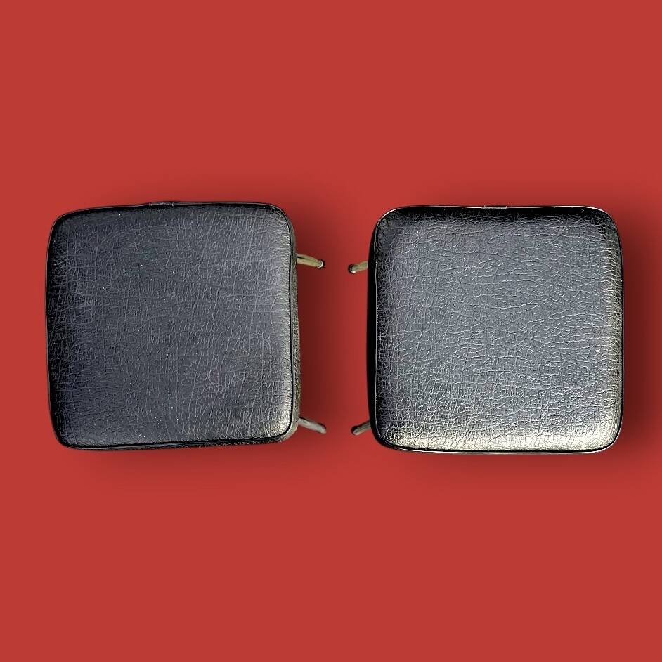 Pair of vintage stools in black faux leather and chrome steel – 1960s-1970s