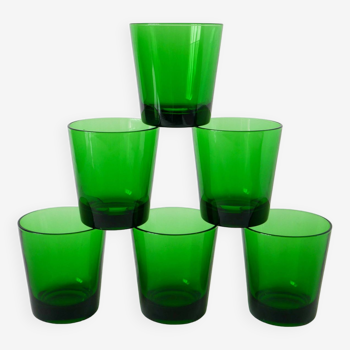 Lot de 6 verres à eau en verre vert, Design, 1970